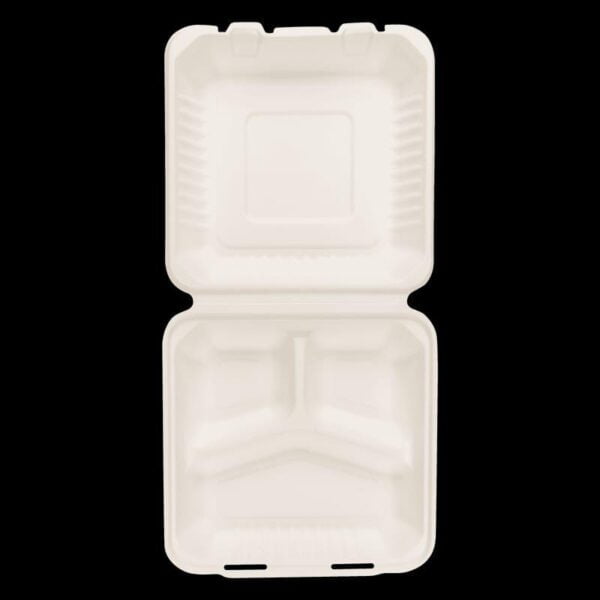 Bagasse 3 Compartment Take Out Container Food Packaging - Pack of 250